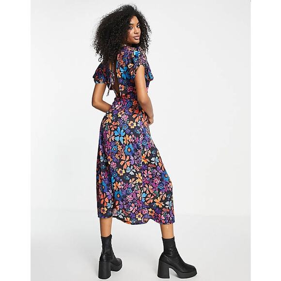 ASOS Multicolored Floral Tie Back Maxi Dress Size 10 - Picture 3 of 12